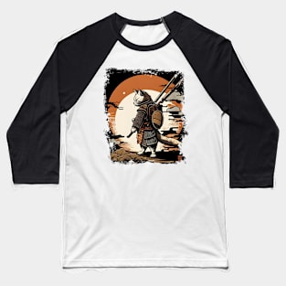 Cat Samurai Katana Sword And Japanese Kanji Baseball T-Shirt